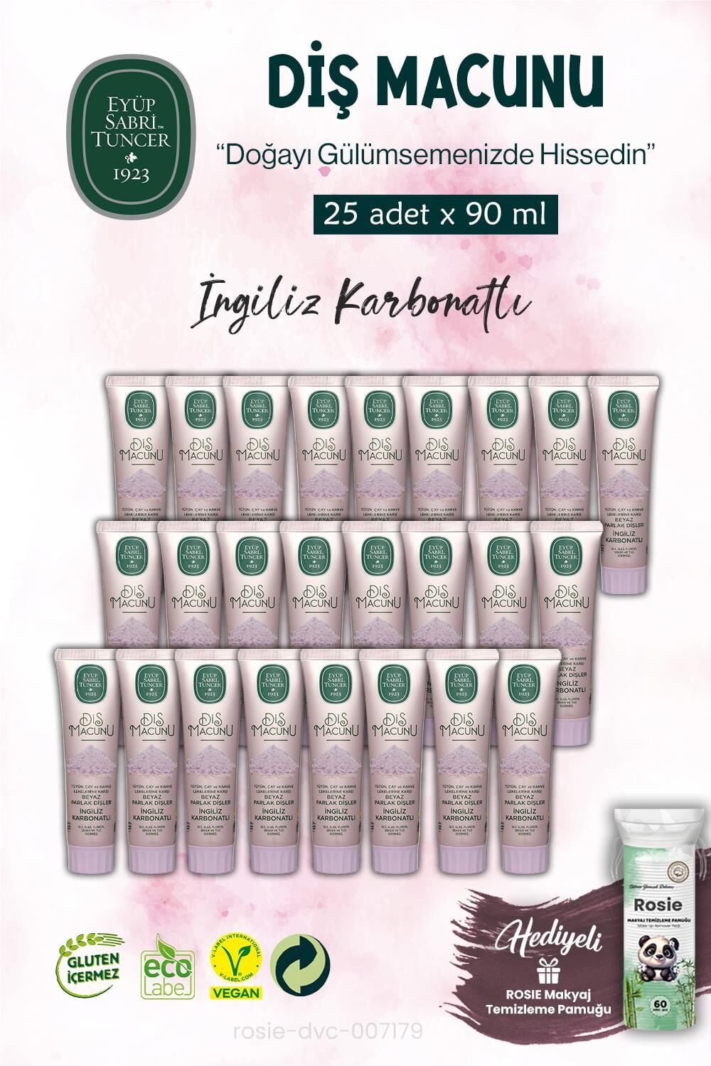 25 ADET Diş Macunu 90 ml, İngiliz Karbonatı ve ROSIE