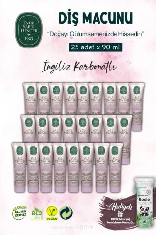 25 ADET Diş Macunu 90 ml, İngiliz Karbonatı ve ROSIE
