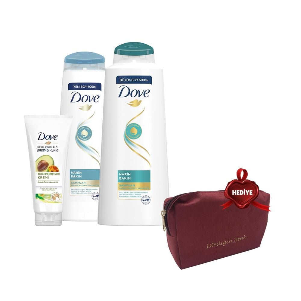 Dove Şampuan 600 ml, 400 ml ve Saç Kremi Avokado, Çanta Hediyeli