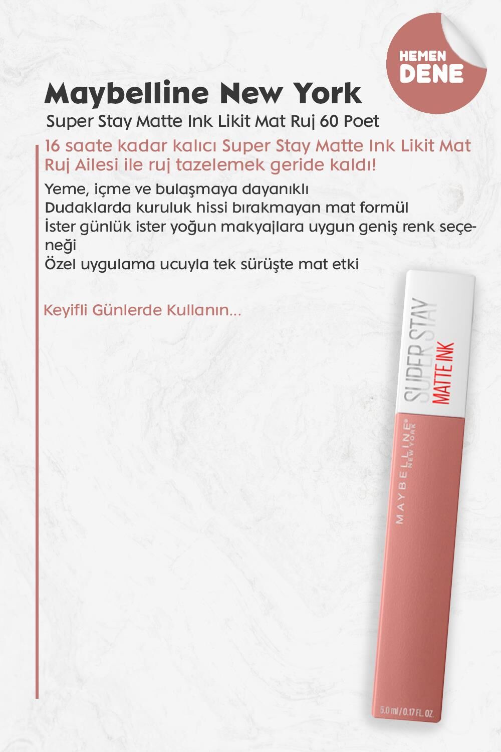 Maybelline New York Super Stay Matte Ink Likit Mat Ruj 60 Poet