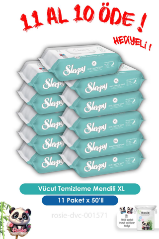 Sleepy 11 AL 10 ÖDE Vücut Temizleme Mendili Xl 50''li ve ROSIE