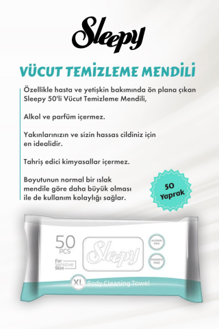 Sleepy 11 AL 10 ÖDE Vücut Temizleme Mendili Xl 50''li ve ROSIE