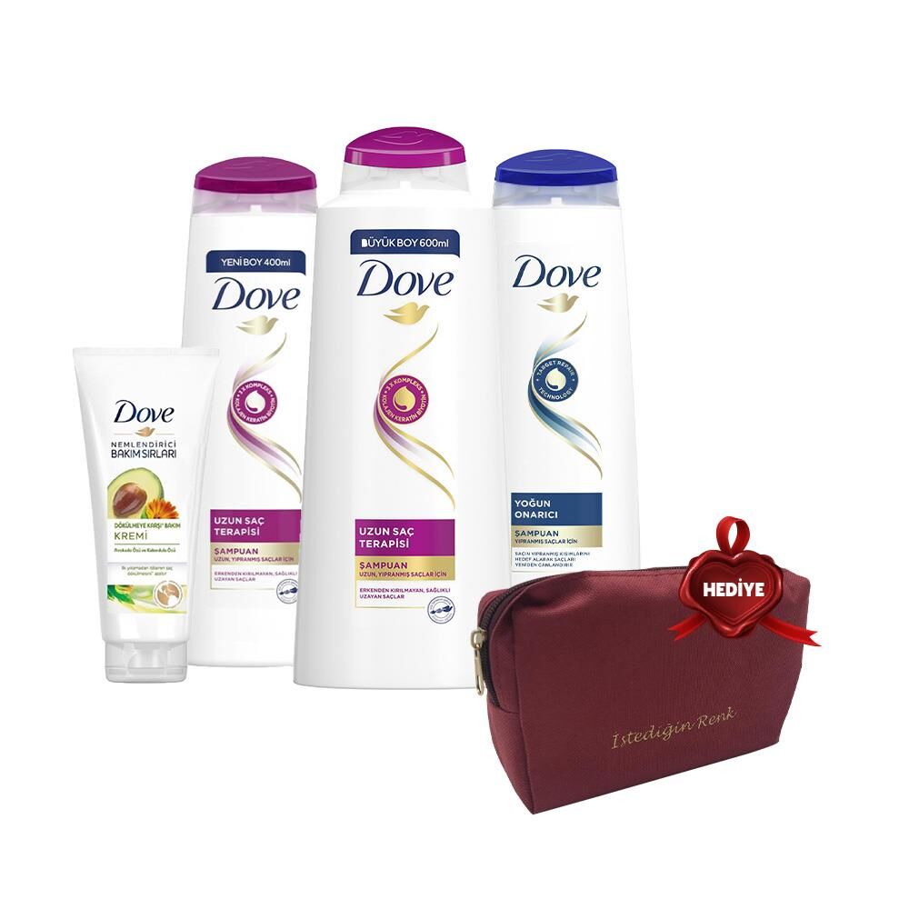 Dove Şampuan 600 ml, 400 ml, 350 ml ve Saç Kremi Avokado, Çanta Hediyeli