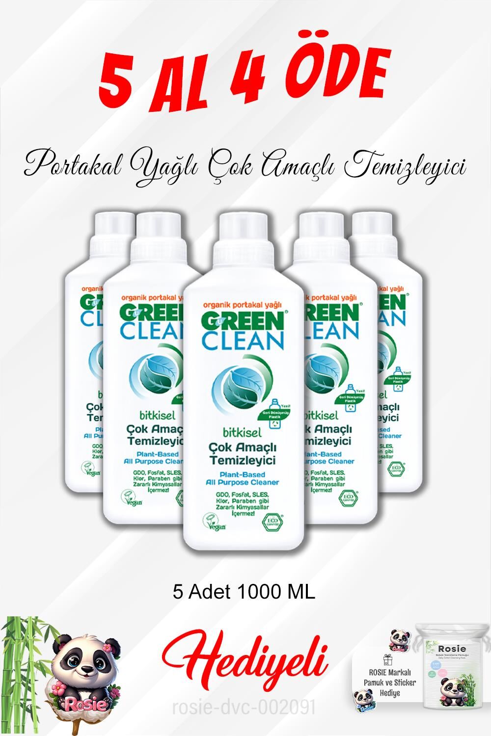 5 Al 4 Öde 1000 ML Çok Amaçlı Temizleyici Portakal Yağlı ve Rosie Pamuk