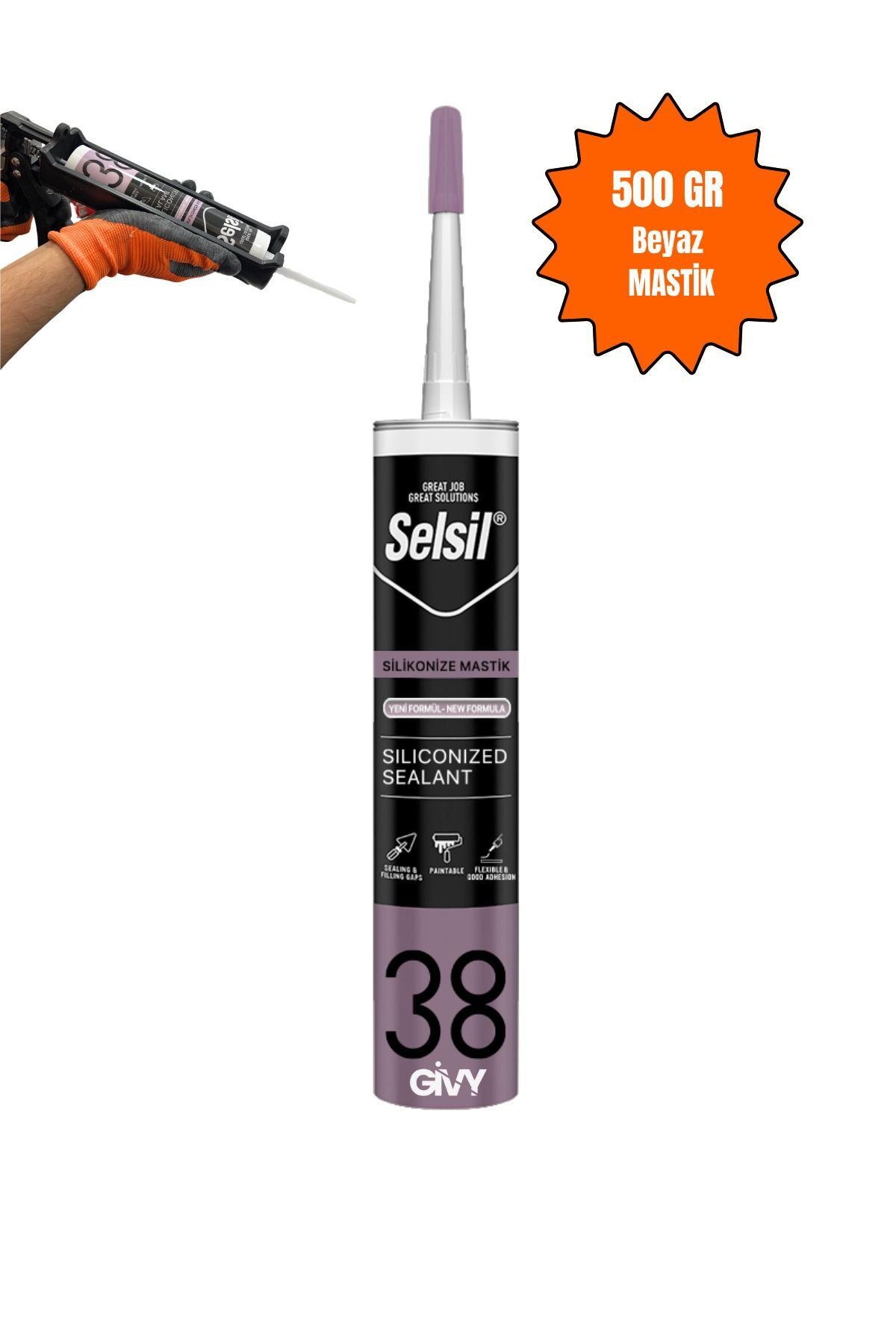 Selsil Silikonize Mastik Beyaz 500gr, Boyanabilir Akrilik Dolgu, Iç Ve Dış Cephe Uygulamaları Için