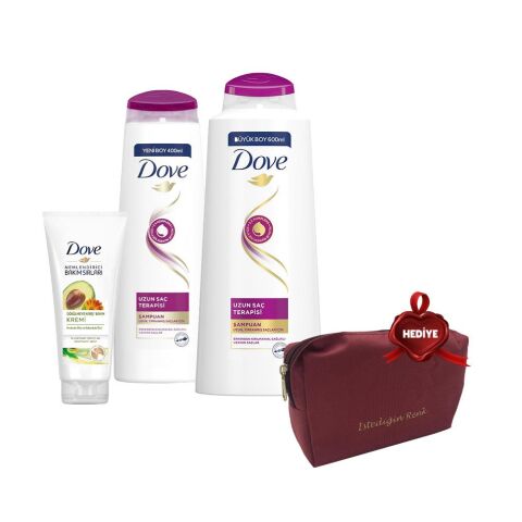 Dove Şampuan 600 ml, 400 ml ve Saç Kremi Avokado, Çanta Hediyeli