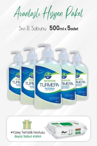Turmepa Sıvı Sabun 500 ml x 5 Adet ve Easy Clean Yüzey Temizlik 100' lü