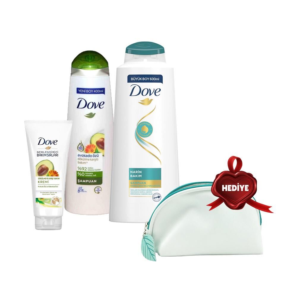 Dove Şampuan 600 ml, 400 ml ve Saç Kremi Avokado, Çanta Hediyeli