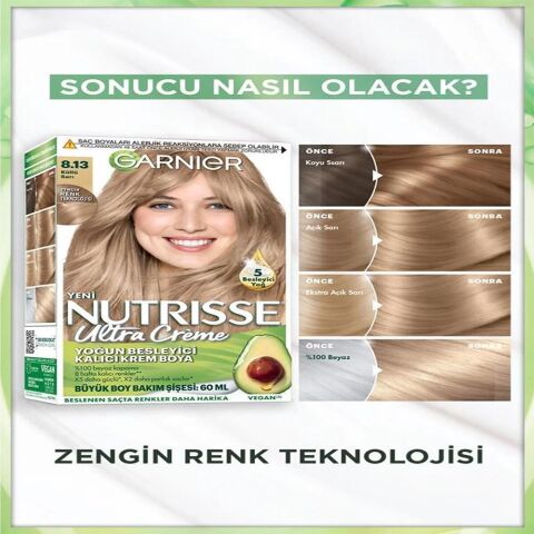 Garnier Nutrisse Yoğun Besleyici Kalıcı Krem Saç Boyası 8.13 Küllü Sarı