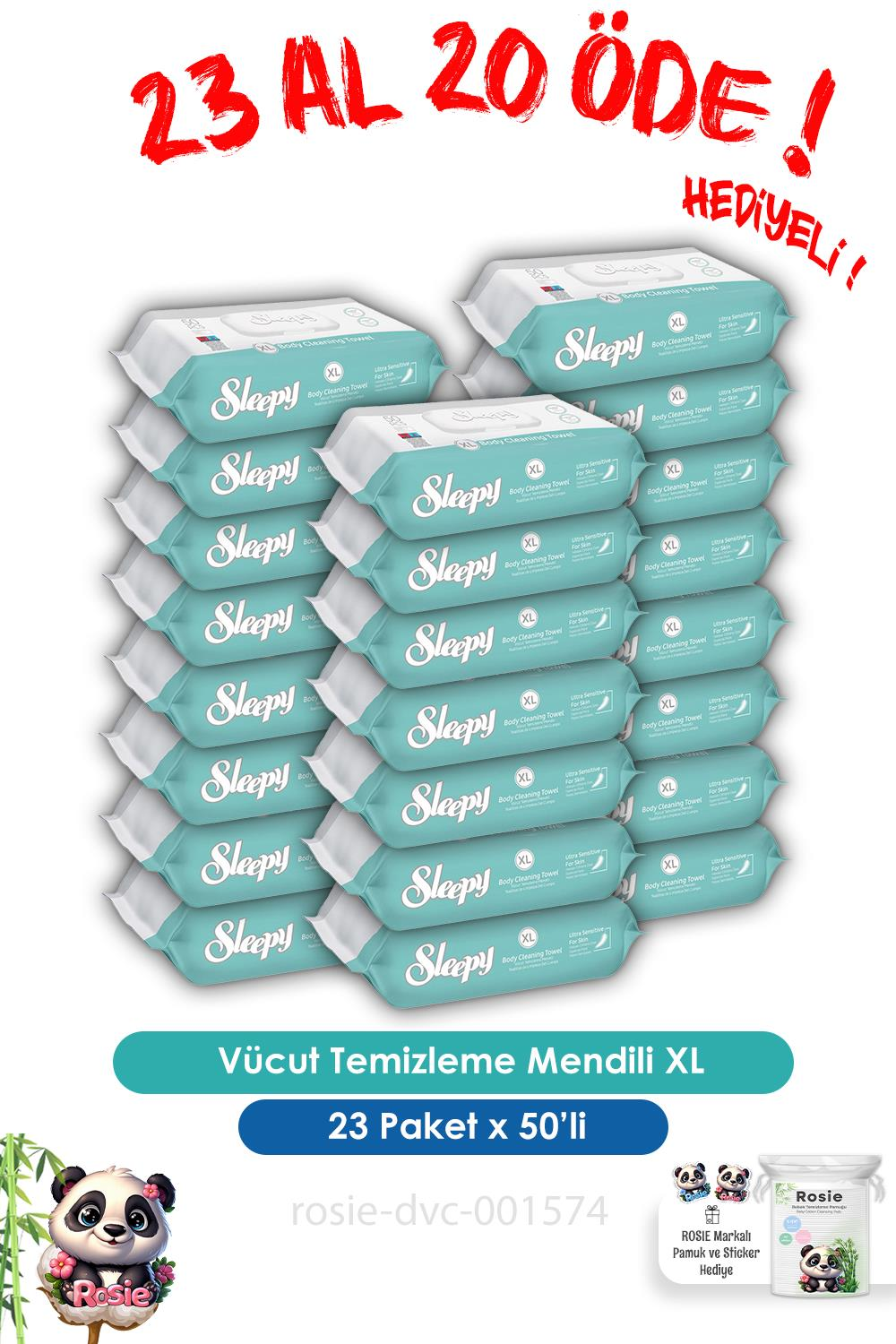 Sleepy 23 AL 20 ÖDE Vücut Temizleme Mendili Xl 50''li ve ROSIE