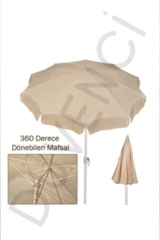 12' li Düvenci Krem Renkli Plaj Şemsiyesi - 10 telli - 2 M - Eğim Verilebilir - Bidonsuz