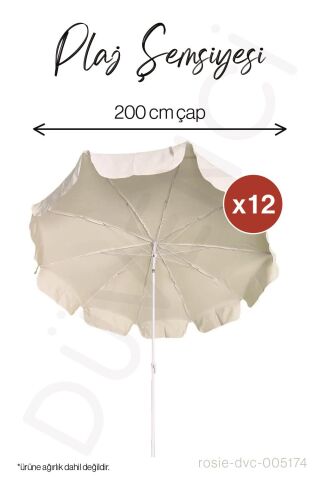 12' li Düvenci Krem Renkli Plaj Şemsiyesi - 10 telli - 2 M - Eğim Verilebilir - Bidonsuz
