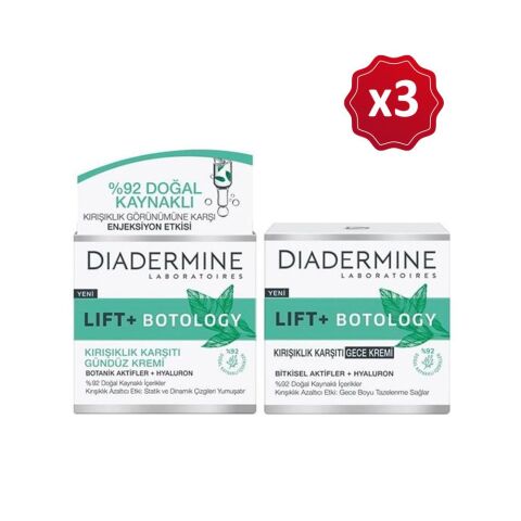 Diadermine Lift+ Botology Gündüz Kremi 50 ml + Gece Kremi 50 ml x 3 Adet