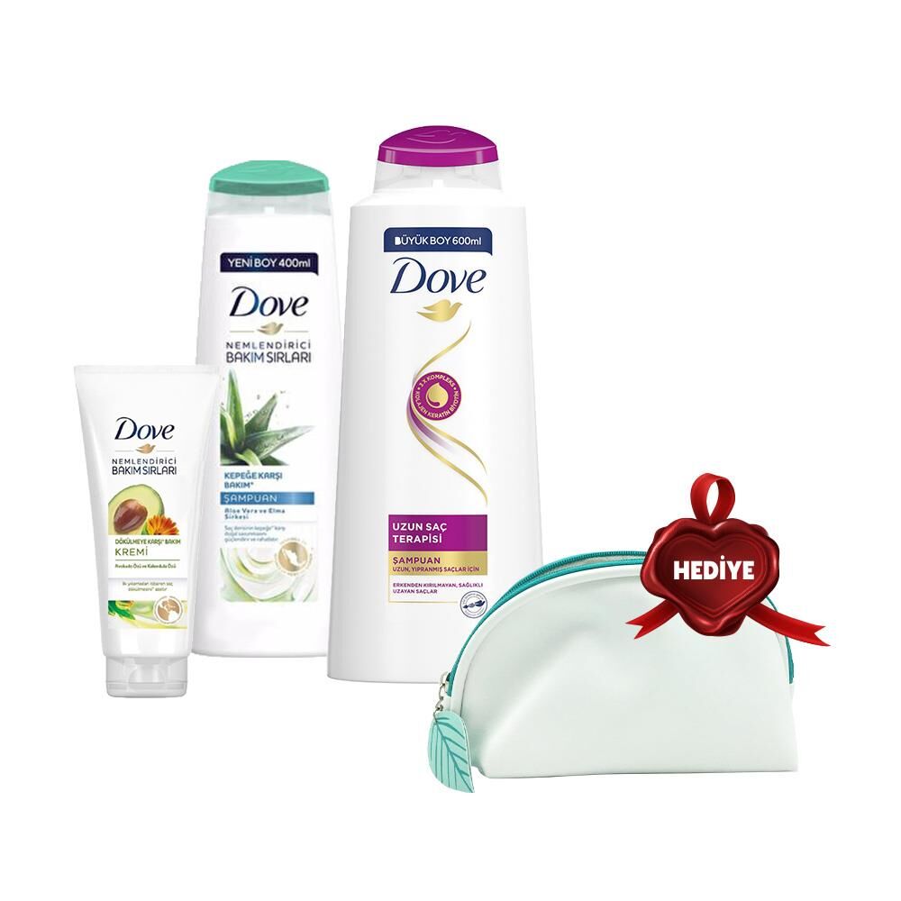 Dove Şampuan 600 ml, 400 ml ve Saç Kremi Avokado, Çanta Hediyeli