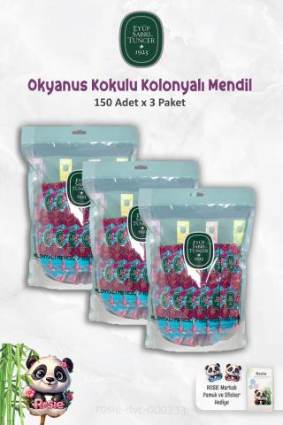 3 Paket Eyüp Sabri Tuncer Kolonyalı Mendil Okyanus 150 li ve ROSIE Pamuk