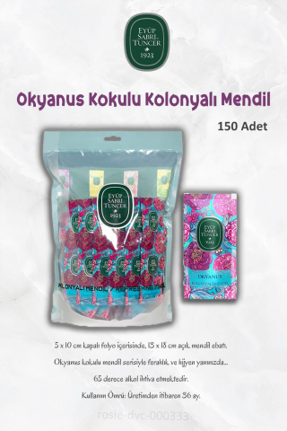 3 Paket Eyüp Sabri Tuncer Kolonyalı Mendil Okyanus 150 li ve ROSIE Pamuk