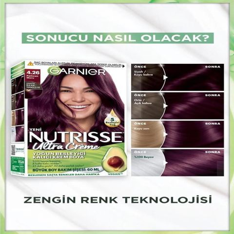 Garnier Nutrisse Yoğun Besleyici Kalıcı Krem Saç Boyası 4.26 Patlıcan Moru