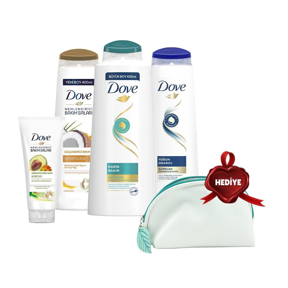 Dove Şampuan 600 ml, 400 ml, 350 ml ve Saç Kremi Avokado, Çanta Hediyeli