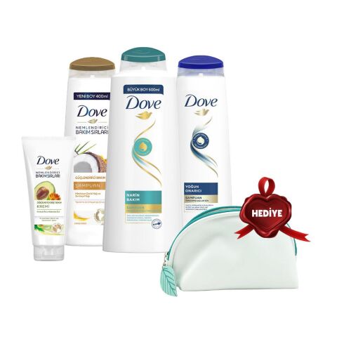 Dove Şampuan 600 ml, 400 ml, 350 ml ve Saç Kremi Avokado, Çanta Hediyeli