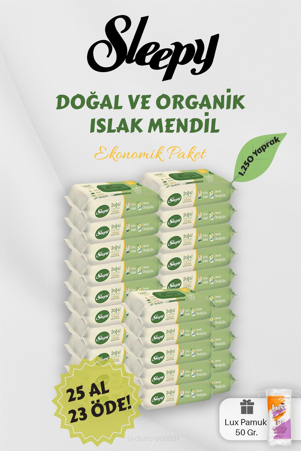 Sleepy Organik Islak Mendil 25 AL 23 Öde Hediyeli