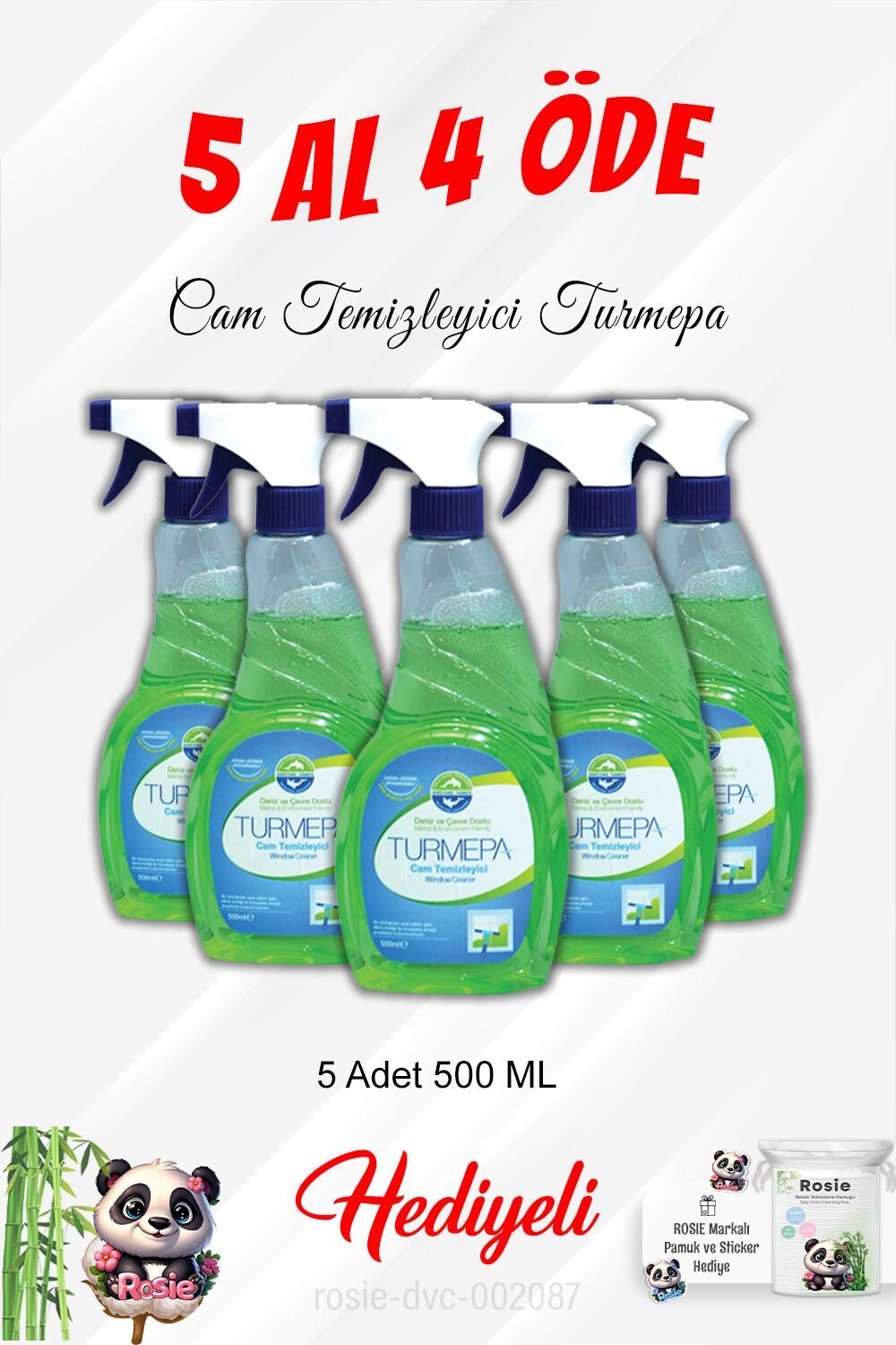 5 Al 4 Öde Cam Temizleyici Turmepa 500 ML ve Rosie Pamuk