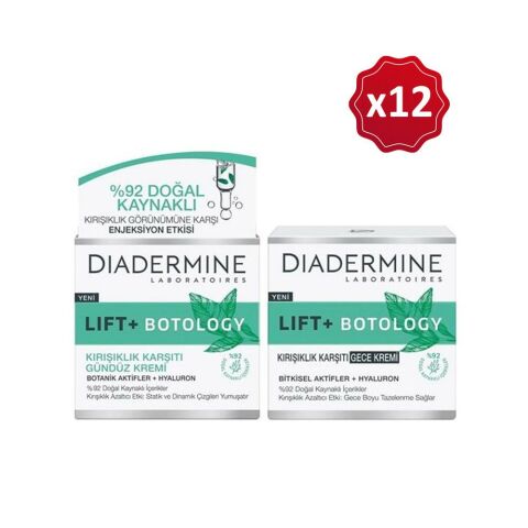 Diadermine Lift+ Botology Gündüz Kremi 50 ml + Gece Kremi 50 ml x 12 Adet