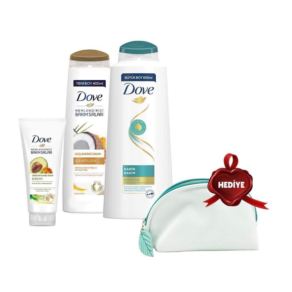 Dove Şampuan 600 ml, 400 ml ve Saç Kremi Avokado, Çanta Hediyeli