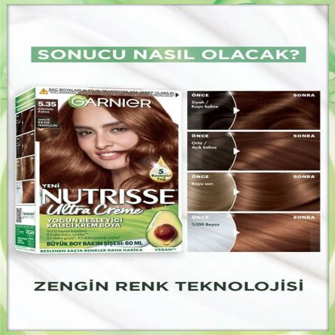 Garnier Nutrisse Yoğun Besleyici Kalıcı Krem Saç Boyası 5.35 Çikolata Kahve