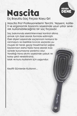 Nascita Üç Boyutlu Saç Fırçası Koyu Gri