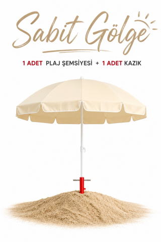 Krem 2 Metre Bahçe - Plaj Şemsiyesi 10 telli, Sabitleme Kazık