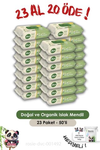 Sleepy 23 AL 20 ÖDE Doğal Ve Organik Islak Mendil 50 Adet ve ROSIE