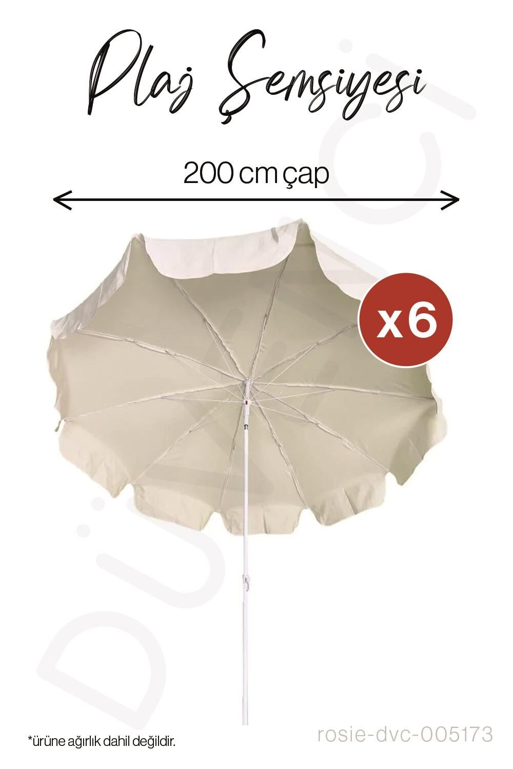 6 Adet Düvenci Plaj Şemsiyesi Krem Renkli - 10 telli - 2 M - Eğim Verilebilir - Bidonsuz