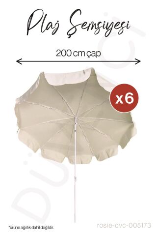 6 Adet Düvenci Plaj Şemsiyesi Krem Renkli - 10 telli - 2 M - Eğim Verilebilir - Bidonsuz