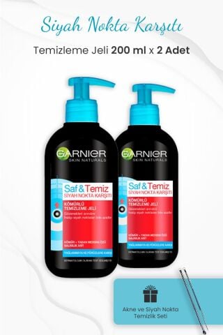 Garnier Temizleme Jeli Siyah Nokta Karşıtı 200 ml x 2 Adet ve Akne Temizleme Seti
