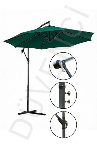 Koyu Yeşil, Bahçe Şemsiyesi Makaralı 300cm, 8 telli
