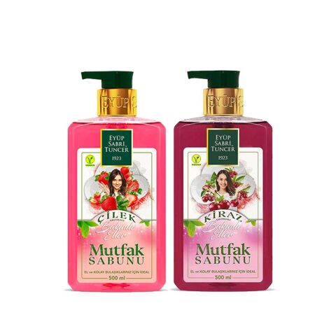 EEyüp Sabri Tuncer Mutfak Sabunu Seti Çilek Aromalı, Kiraz Aromalı 500 ml + Magic Sünger