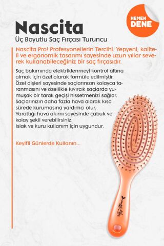 Nascita Üç Boyutlu Oval Saç Fırçası Turuncu
