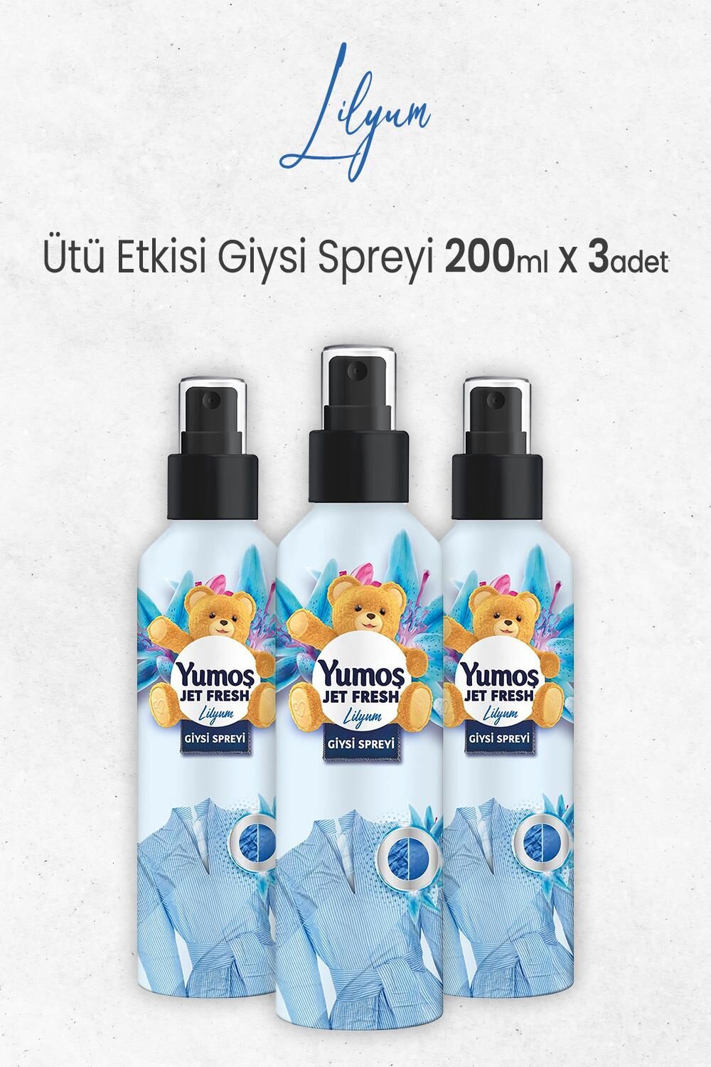 Yumoş Jet Fresh Ütü Etkisi Giysi Spreyi Lilyum 200 ml x 3 Adet