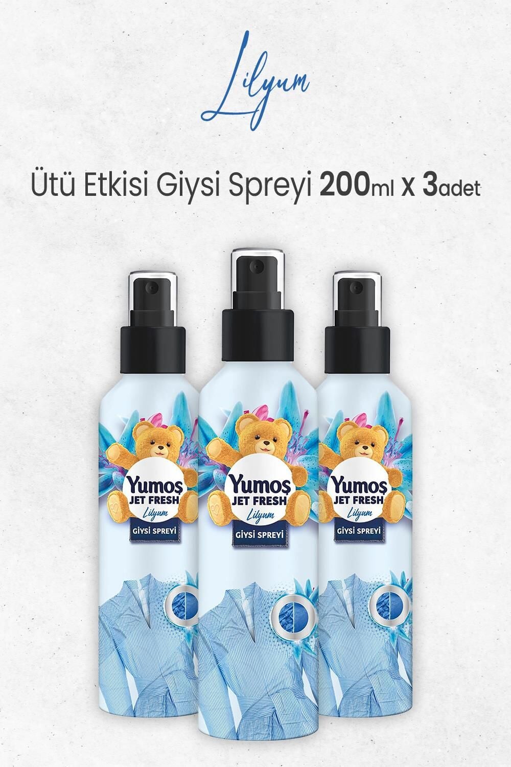 Yumoş Jet Fresh Ütü Etkisi Giysi Spreyi Lilyum 200 ml x 3 Adet