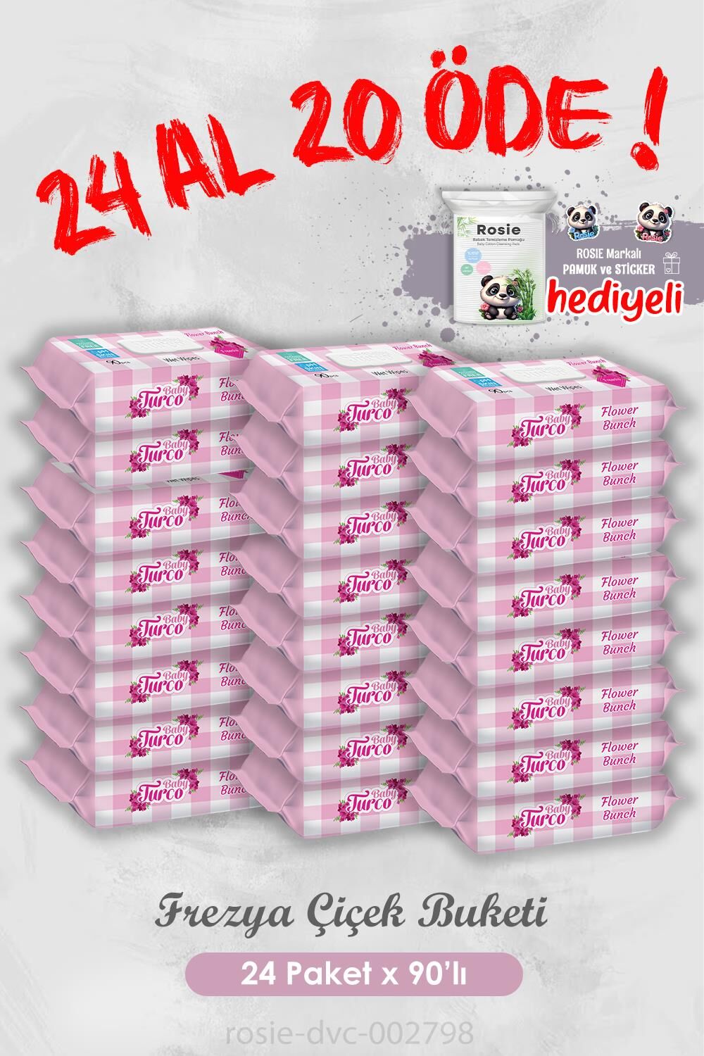 24 Al 20 Öde Frezya Çiçek Buketi 90 Yaprak Islak Havlu ve Rosie