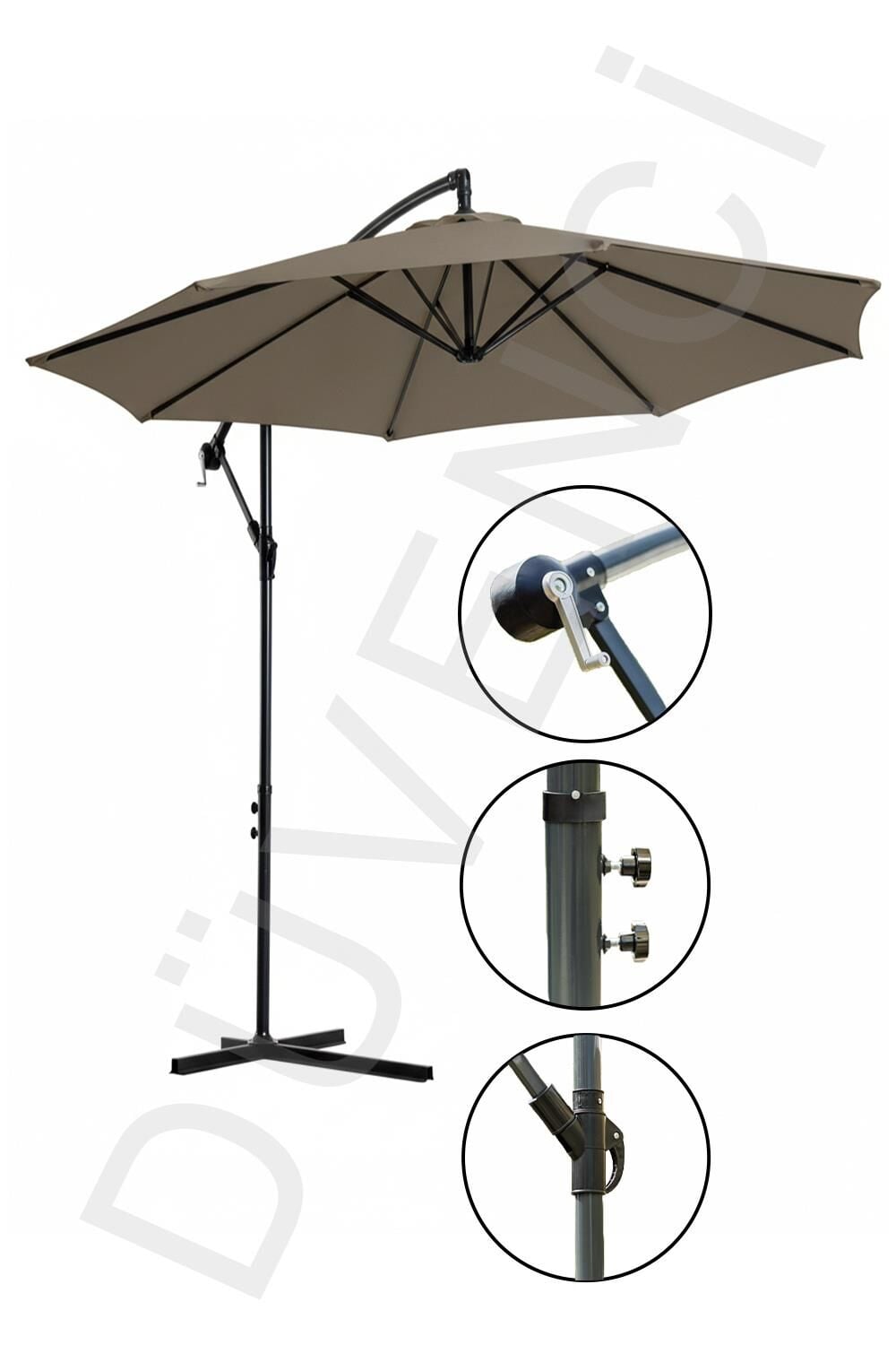 Koyu Krem, Bahçe Şemsiyesi Makaralı 300cm, 8 telli