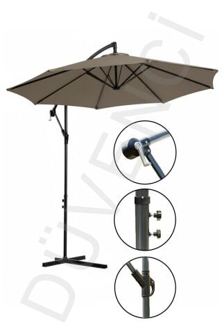 Koyu Krem, Bahçe Şemsiyesi Makaralı 300cm, 8 telli