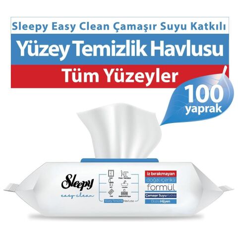 Sleepy Easy Clean Çamaşır Suyu Katkılı Yüzey Temizlik Islak Havlusu 100'lü