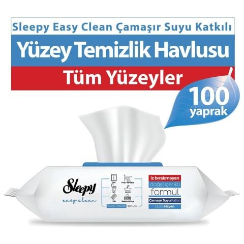 Sleepy Easy Clean Çamaşır Suyu Katkılı Yüzey Temizlik Islak Havlusu 100'lü