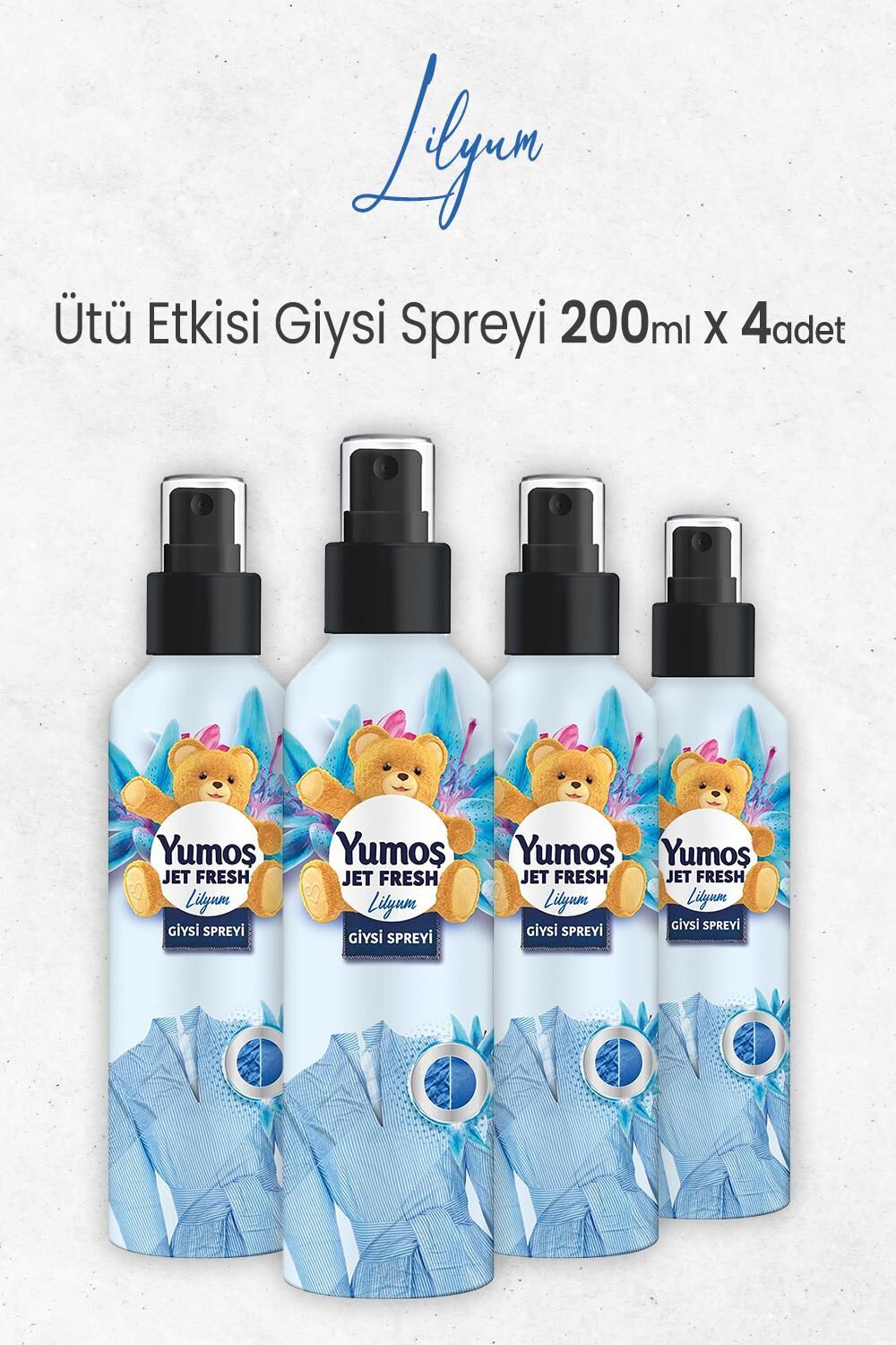 Yumoş Jet Fresh Ütü Etkisi Giysi Spreyi Lilyum 200 ml x 4 Adet