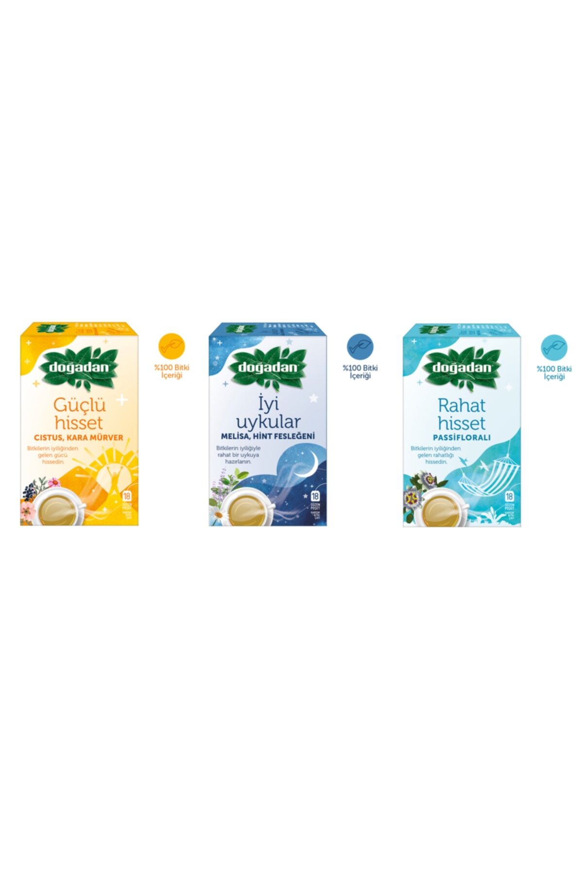 Doğadan İyi Uykular, Rahat Hisset, ve Güçlü Hisset Çayı (3'lü Paket)