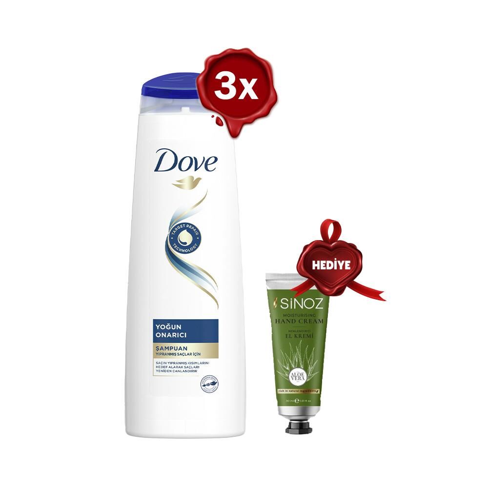 Dove Şampuan Yoğun Onarıcı 350 ml x 3, El Kremi Aloe Vera Hediyeli