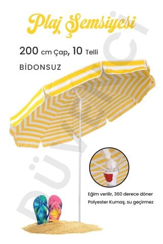 Plaj Şemsiyesi Sarı Beyaz 200cm, 10 telli