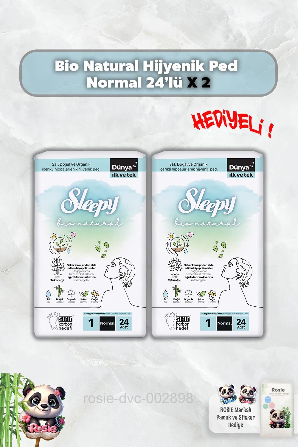Sleepy Bio Natural Premium Plus Hijyenik Ped Normal 24'lü X 2 ve Rosie