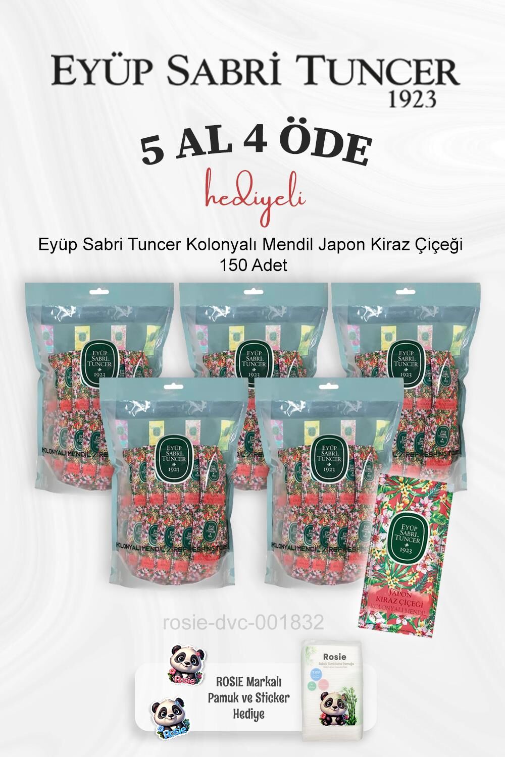 Eyüp Sabri Tuncer Kolonyalı Mendil Japon Kiraz Çiçeği 150 Adet 5 Al 4 Öde ve Rosie Pamuk